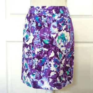 Halogen Purple Floral Print Silk Blend Mini-Skirt